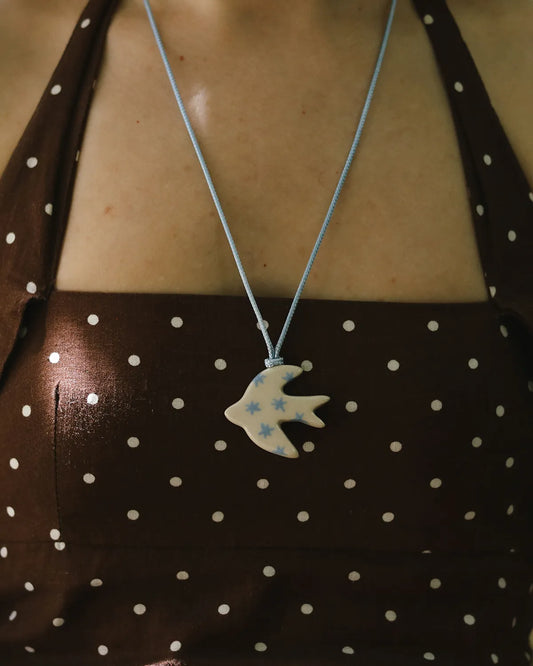 BEIGE & BLUE SWALLOW PENDANT