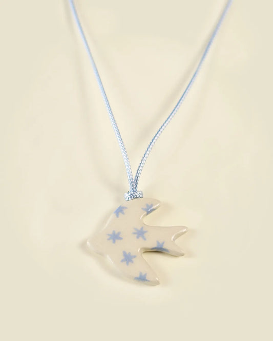 BEIGE & BLUE SWALLOW PENDANT
