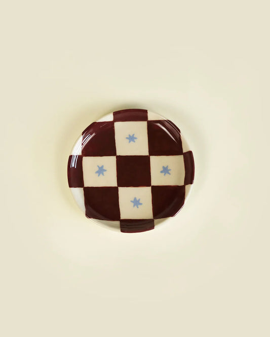 CHECKER APPETIZER PLATE - BURGUNDY