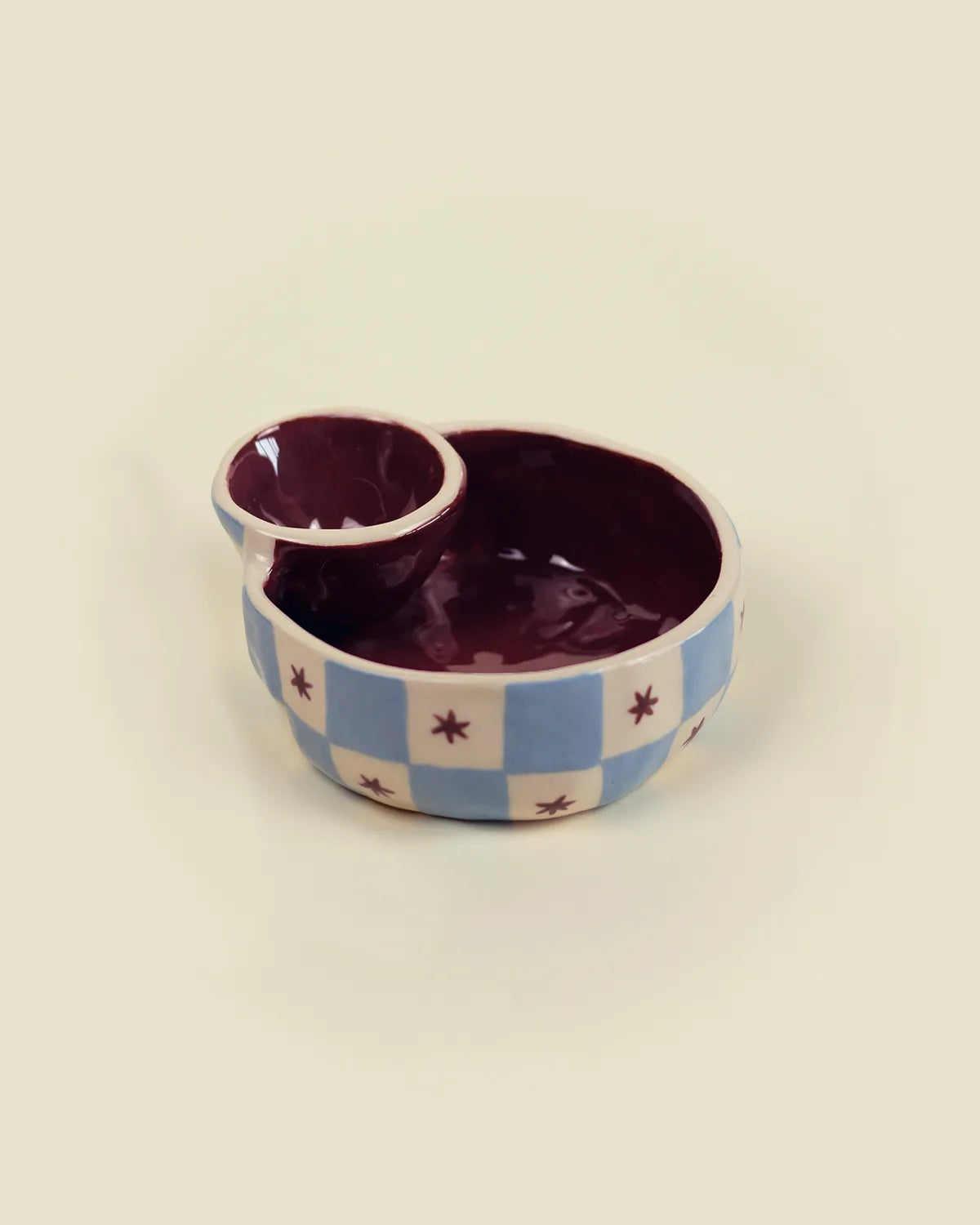 CHECKER OLIVE BOWL - BURGUNDY