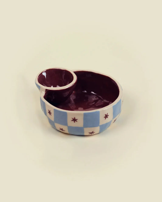 CHECKER OLIVE BOWL - BURGUNDY